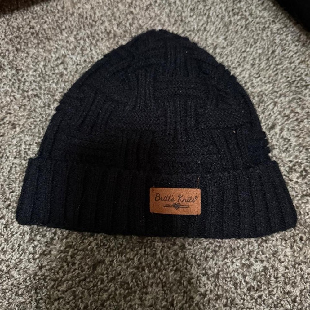 Black Britt Knits beanie with cable knit texture